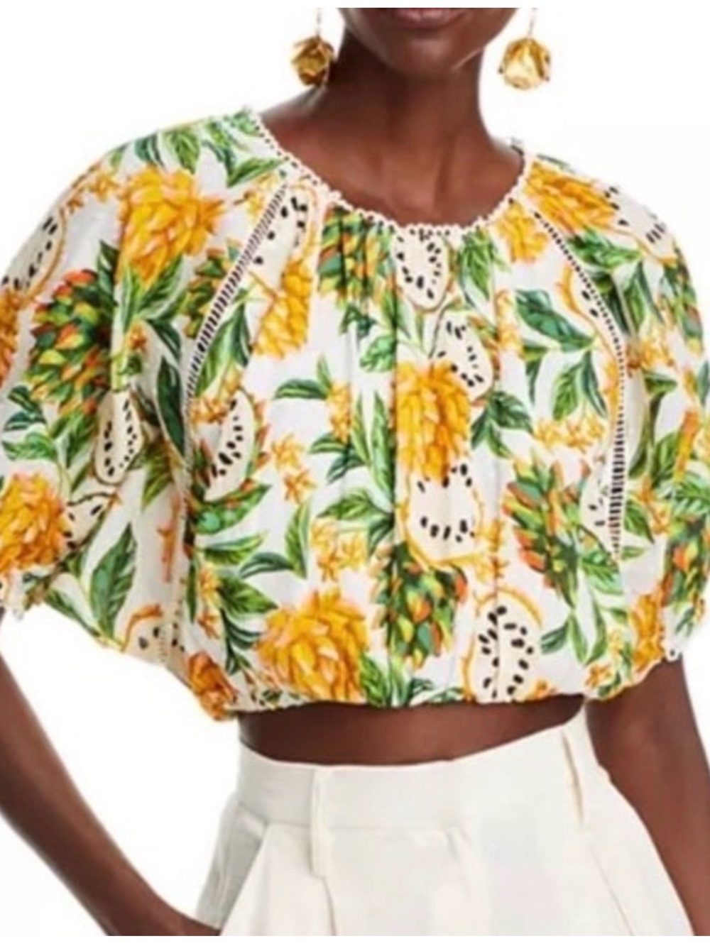 Farm Rio NWT Biriba Cropped Multi Color Tropical Top Size S Resortwear Summer